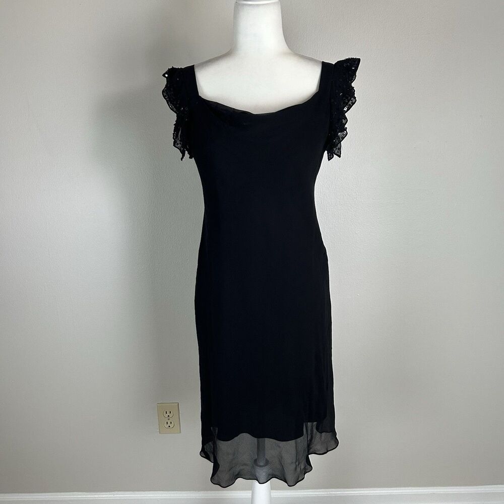 Maggy London Elegant Black 100% Silk Cocktail Dress Size S Cowl Fairy Whimsigoth